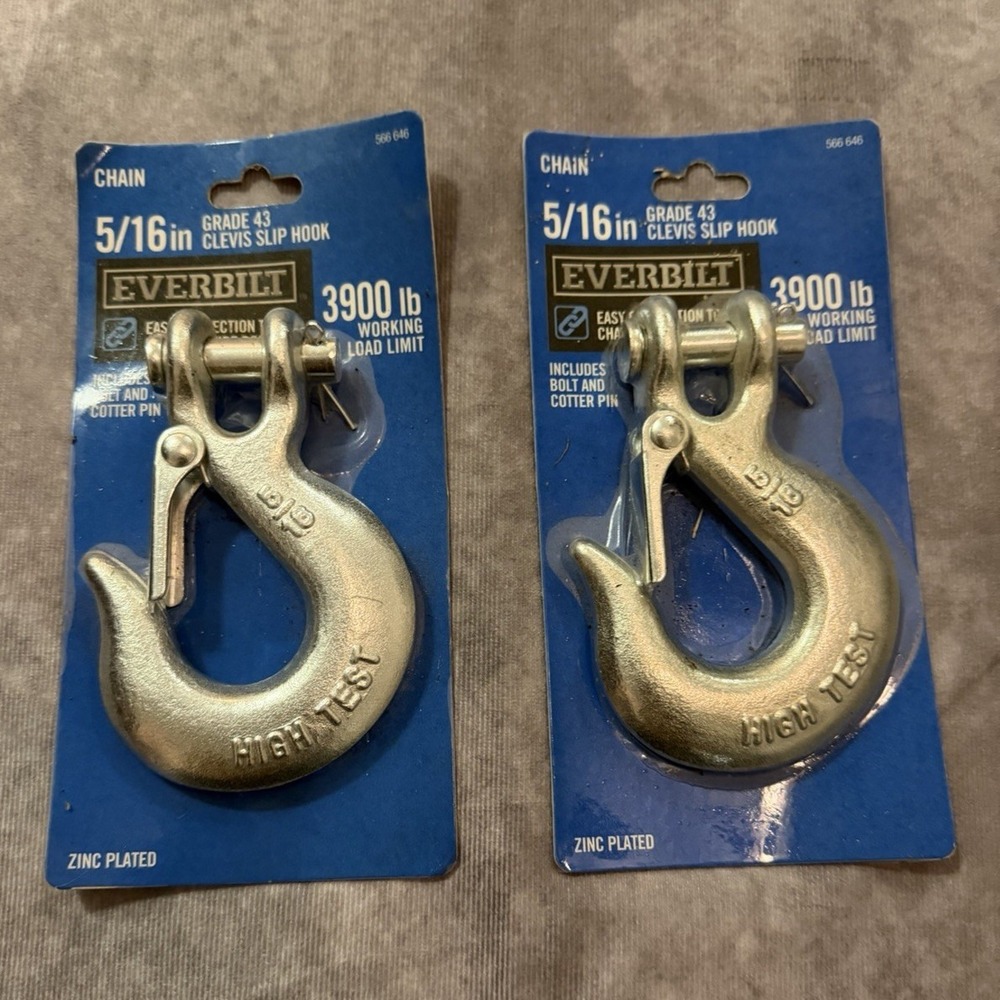 Everbilt 5/16" Grade 43 Clevis Slip Hook Zinc Plated 3900 lb WLL Lot of 2